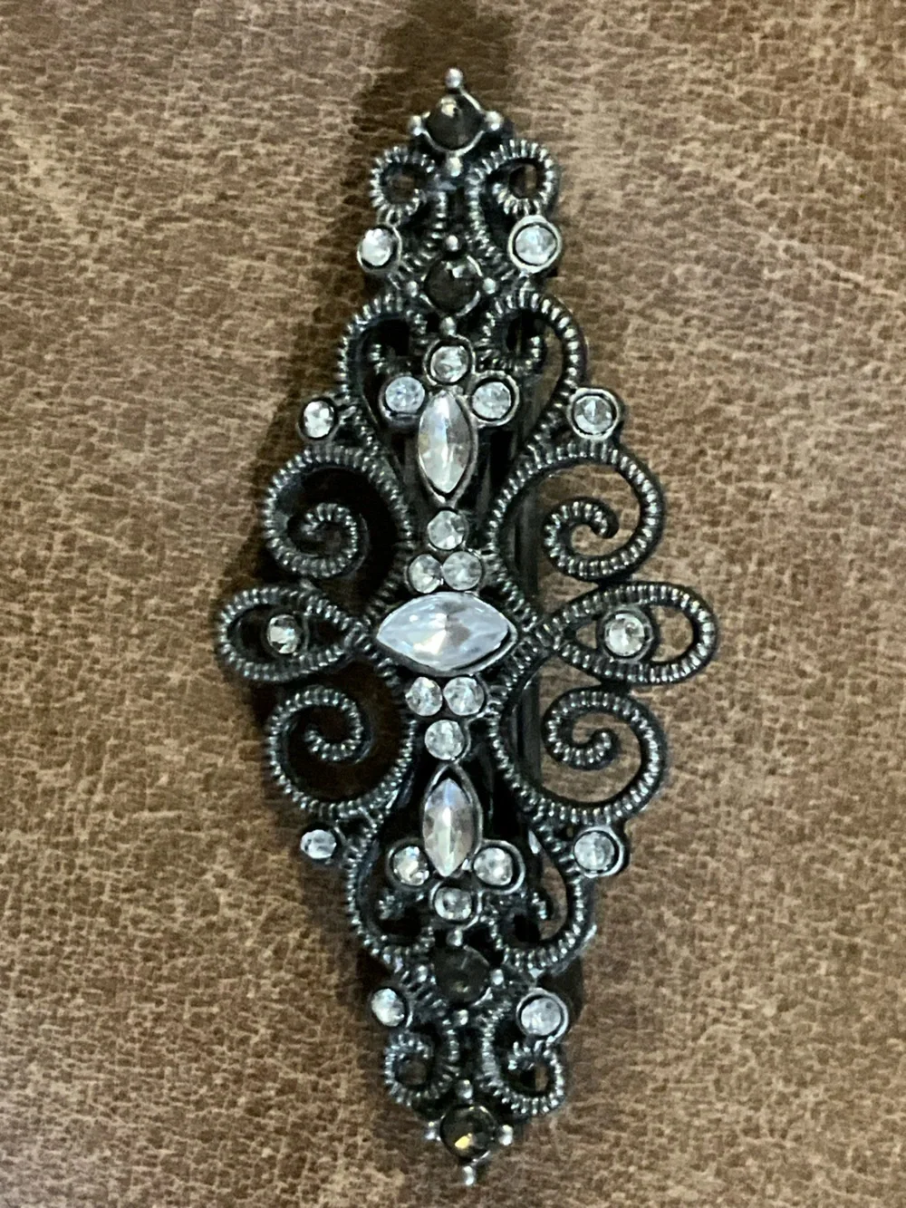 Goody Gothic Rhinestone Filigree Hair Barrette Gunmetal Victorian Style